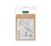 Katy Sue Mechanic Silicone Mould. Makes 6 Mechanic-Themed Shapes Including Wheels, Spark Plug & Spanner. Mould Size 100 x 85 x 15mm or 4 x 3.4 x 0.6 inches