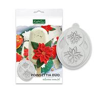 Katy Sue Poinsettia Duo Silicone Mould for Christmas Cake Decorating & Craft. Makes 2 Poinsettia Flowers 52 x 47 and 40 x 37 Millimetres & 2 Leaves for Fondant, Air Dry & Polymer Clay, UK-Made.