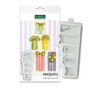 Katy Sue Presents Silicone Mould for Birthday & Christmas Cake Decorating & Craft - Makes 5 Bow-Topped Present Box Shapes - Largest Box Size 25mm x 55mm x 11mm