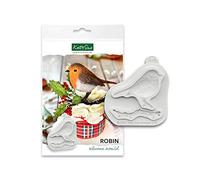 Katy Sue Robin Silicone Mould for Christmas Cake Decorating & Crafting. Makes a Robin 60 Tall x 60 Wide & a Branch 76 Long in Millimetres for Fondant, Sugar Paste, Air Dry Clay, Polymer Clay. UK-Made.