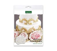 Katy Sue Rococo Flourishes Silicone Mould for Cake Decorating & Crafts - Create 2 Sizes & Shape of Decorative Flourish/Scroll Embellishment - Top Flourish 44 x 55mm, Bottom Flourish 55 x 55mm