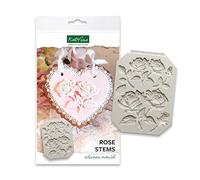 Katy Sue Rose Stems Silicone Mould for Cake Decorating & Craft. Makes Bas Relief Roses, Buds & Stems. Largest 60 Millimetres & Buds 40 Millimetres Use with Fondant, Sugar Paste & Air Dry Clay. UK Made