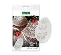 Katy Sue Small Bells Silicone Mould for Cake Decorating & Craft. Makes 3 Pairs of Bells with Bow & Foliage. Small 25 x 18 x 5, Medium 33 x 23 x 5, Large 40 x 30 x 5 Millimetres for Fondant & Clay