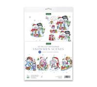 Katy Sue Snowmen Scenes Die Cut Decoupage Pack. 12 Pre-Cut Decoupage Paper Sheets for Christmas Card Making Supplies Featuring Images of Snowmen, Card Toppers, & Sentiments