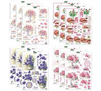 Katy Sue Soft Pinks & Purples Die Cut Decoupage Collection for Card Making Supplies. Contains 12 Sheets of Katy Sue Die Cut Decoupage Featuring Roses, Pansies, & Sentiments