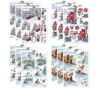 Katy Sue Traditional Christmas Snowy Scenes 3D Die-Cut Decoupage Collection. Contains 12 Sheets of Snow-Themed 3D Die-Cut Decoupage for Christmas Card Making Supplies & Crafts