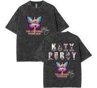 Katy Tour Perry T Shirt Women's Vintage Washed Cotton Short Sleeved Men's Fashionable and Casual Hip Hop Sweatshirt Summer Plus Size T Shirt-Black&I||xx_l
