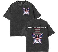 Katy Tour Perry T Shirt Women's Vintage Washed Cotton Short Sleeved Men's Fashionable and Casual Hip Hop Sweatshirt Summer Plus Size T Shirt-Black&D||x_l