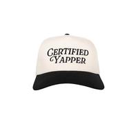 KATYDID Certified Yapper Vintage Hat - Two-Toned Funny Trucker Hat - Embroidered Vintage Baseball Cap for Women - Snapback, Black/Tan, One Size