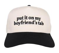 KATYDID Put It On My Boyfriend’s Tab Hat - Two Toned Vintage Hat - Stylish 5 Panel Hat for Women - Trendy Baseball Cap, Black/Tan, One Size