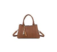 Katze Striped PU Leather Tote Shoulder Handbag with Kitten Charm Fontanella Fashion Brown One Size