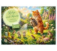 Katze und Mäuse - Humorvolle Tiergeschichten (Wandkalender 2027 DIN A3 quer), CALVENDO Monatskalender: Gemeinsame Abenteuer von Katze und Mäusen in Haus und Garten