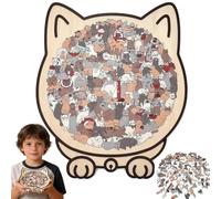 Katzen Holzpuzzle,135 Teiliges Farben Holz Puzzle In Katzenform,Niedliche Unregelmäßiges Katzen Puzzleteile Dekoratives Holzpuzzle für Katzendamen-C