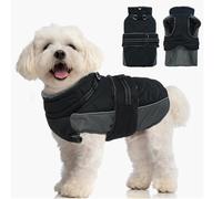 Katzinst Dog Coat S, Fleece Dog Winter Coat with Harness and Reflective Stripes, Dog Coat with Belly Protection for Small Dogs, Warm Dog Coat for Miniature Schnauzer, Black, S