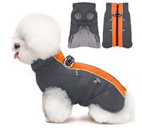 Katzinst Small Winter Coat Dog, Waterproof Dog Anorak with Belly Protection and Turtleneck, Snow Coat Dog, Very Beautiful Material, Dog Clothing for Schnauzer, Orange/Grey, S