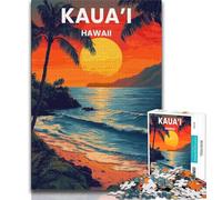 Kauai Hawaii Illustration Jigsaws Puzzles 1000 Pieces for Teenagers Gifts,for Educational Game Challenge Toy Unique Home Decor And Gifts 38x26cm