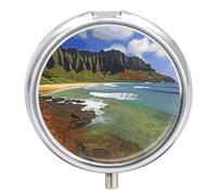 Kauai Hawaii Seashore Pill Box, 3 Compartment Small Pill Case Waterproof Travel Pill Organizer for Pocket Or Purse Portable Mini Medicine Tablet Vitamin Holder Pill Case