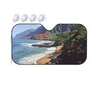 Kauai Hawaii Seashore Print Car Windshield Sun Shade for Car Truck SUVs, Aluminum Foil Auto Front Window Sun Visor Sun Heat Protection Sunshade with 2 holes, S