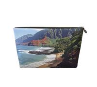 Kauai Hawaii Seashore Printed Travel Cosmetic Bags with Gold Zipper Makeup Organizer Cosmetic Case Toiletry Bag for Women Mom Girls