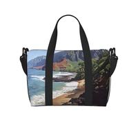 Kauai Hawaii Seashore Printed Travel Duffle Bag for Men Women Holiday Travel Luggage Bag Waterproof Tote Bag with Shoulder Strap