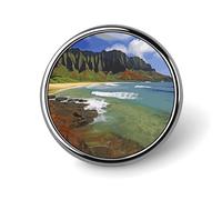 Kauai Hawaii Seashore Round Badge Personalized Metal Lapel Pin Badges Fit Clothing Bags Hat Humorous Printed Brooch Badge Party Decorations Accessories for Men Women