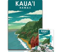 Kauai Hawaii Travel Poster 1000 Piece Jigsaw Puzzles for Teenagers,Learning Educational Toy for Is Ideal As A Gift for The Whole Family 50x75cm