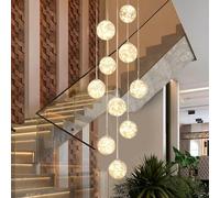 KAUCQI 200CM LED Chandelier, 15 Glass Ball Staircase Pendant Light Modern Long Hanging Lights, Adjustable Length Chandeliers, Ceiling Lights in The Villa, Stairwells and Living Room