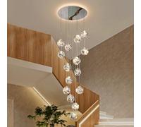 KAUCQI 250CM LED Chandelier, Staircase Pendant Light, 84W 15 Glass Ball Hanging Lights, Adjustable Length Crystal Light Fixtures, Modern Large Ceiling Lights Villa, Stairwells,Living Room Long