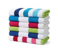 Kaufman - 6 Pack Yarn Dye Cotton Oversized 30x60 Highly Absorbent, Quick Dry, Brightly Colored Classic Cabana Stripe Beach, Pool,Camp, Back to School and Bath Towel
