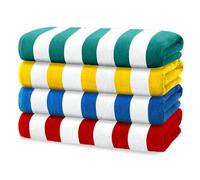 Kaufman - Bright Colored Beach Towels | 100% Cotton Oversized Large Beach Towel | Cabana Striped Towels for Beach/Pool/Hot Tub | Lightweight Velour Beach Towels Set | 30" x 60" | 4 Pack
