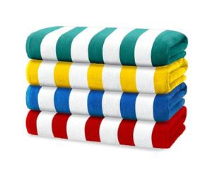 Kaufman - Bright Colored Beach Towels | 100% Cotton Oversized Large Beach Towel | Cabana Striped Towels for Beach/Pool/Hot Tub | Lightweight Velour Beach Towels Set | 30" x 60" | 4 Pack