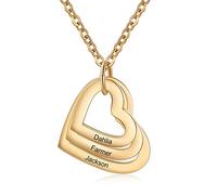 Kaululu Custom Jewellery Love Heart Silver Necklace for Women- Pendant for Mum Grandma BFF Name Necklace Chain Personalised Gifts - Customised Engraved 1-4 Family Names Necklaces (3 Heart G)