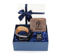 Kaululu Men Gift Set Personalised Wallet with Photo Leather Belt with Name Engraved for Men Custom Gifts for Father's Day/Birthday/Valentines