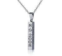 Kaululu Mens Personalised Bar Necklace Engraved Names Allah Necklace Customize Coordinate Date Initial Stainless Steel Couples Necklace for Father Boyfriend gifts (Silver)