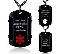 KAULULU Personalised Dog Tag Medical id Necklace Mens Womens Tag Necklace Engraving Names Medical Pendant Customised Necklaces with Dog Tag Chain for Men Brother Dad (Red Logo)