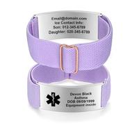 Kaululu Personalised Medical Alert ID Bracelet for Women Men Custom Engraved Emergency Medic Stainless Steel Stretchable Adjustable Wrist Bracelet for Epilepsy Sos Sobriety (Purple)