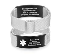 Kaululu Personalised Medical Alert ID Bracelet for Women Men Custom Engraved Emergency Medic Stainless Steel Stretchable Adjustable Wrist Bracelet for Epilepsy Sos Sobriety (Grey)