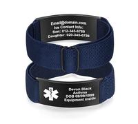 Kaululu Personalised Medical Alert ID Bracelet for Women Men Custom Engraved Emergency Medic Stainless Steel Stretchable Adjustable Wrist Bracelet for Epilepsy Sos Sobriety (Blue)
