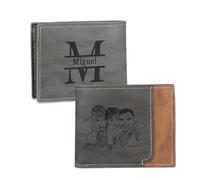 Kaululu Personalised Men Wallet with Photo Name Dad Leather Wallet with Credit Card Case Coin RFID Protection Gifts for Dad Grandpa Husband Christma Birthday (E)