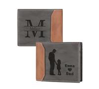 Kaululu Personalised Men Wallet with Photo Name Dad Leather Wallet with Credit Card Case Coin RFID Protection Gifts for Dad Grandpa Husband Christma Birthday (A-Dad&Daughter)