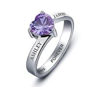 KAULULU Personalised Mum Ring with Heart Simulated Birthstone Women Customized Engraved 2 Names Rings Jewellery Gifts for Mother Grandma Promise Rings for Her (J 1/2)