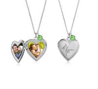 Kaululu Personalised Photo Locket Necklace for Women Custom Birth Flower Names Birthstone Pendant Necklace for Mum Grandma Jewelry Gifts (Sliver)