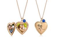 Kaululu Personalised Photo Locket Necklace for Women Custom Birth Flower Names Birthstone Pendant Necklace for Mum Grandma Jewelry Gifts (Rosegold)