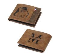 Kaululu Personalised Photo Wallet for Men Engraved Alphabet and Names Men Wallet with Zip Card ID Cash Holder for Dad Husband Personalised Gift