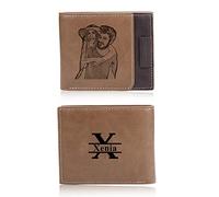Kaululu Personalised Wallet with Name Photo Capital Letters Engraved for Men with Card Holder Coffee Leather Wallet Custom Gifts for Father's Day/Birthday/Valentines
