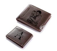 Kaululu Personalised Wallet with Name Photo Capital Letters Engraved for Men with Card Holder Coffee Leather Wallet Custom Gifts for Father's Day/Birthday/Valentines