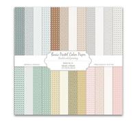 Kauzon Basic Pastel Scrapbook Paper 24 Sheets Pattern Paper Double Sided Printing for DIY Card Making Scrapbook Wedding Photo Album Home Décor-12 x 12 Inches