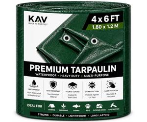 KAV - 1.80 x 1.2M (4x6 FT) Green Strong Waterproof Universal Tarpaulin Tarp sheet in - Ground Sheet Covers For Camping Fishing Gardening Pets Premium Quality Cover Made of 80 gram