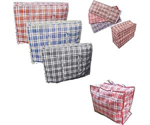 KAV 10 x Laundry Bags Reusable EXTRA LARGE Jumbo STRONG Zipped Shopping Storage Moving XL Bag Moving Bags with Zipper & Handles Checkered - Reusable Store Zip Bag (80 x 60 x 28)