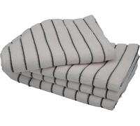 KAV 12 Pieces Soft Microfibre Tea and Dish Towels- Super Absorbent and Lint Free Kitchen Towel with White and Grey Stripe (45x65 cm, 300 GSM)